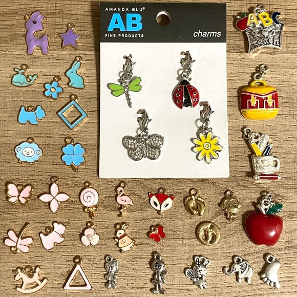 Vtg to Now Charms Enameled Kids Baby Ladybug Flower Animals School Jewelry Craft - Picture 1 of 6
